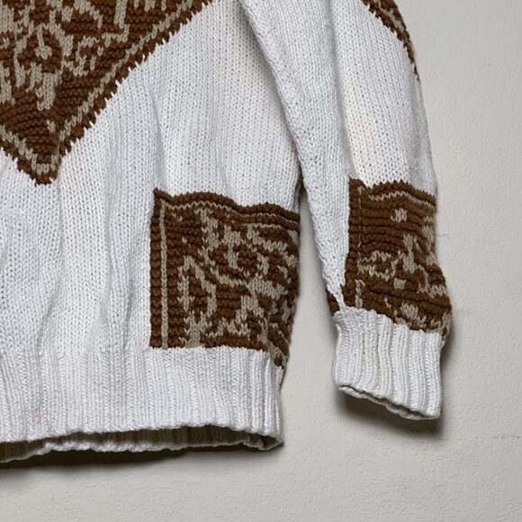 VTG Paul Harris Ramie Sweater Men M 90s White Abstract Argyle Design Classic - Picture 13 of 16